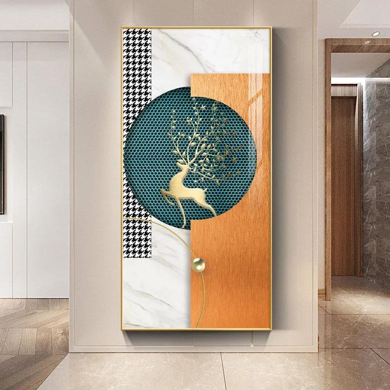 现代简约挂画轻奢晶瓷画进门走廊过道壁画进门入户玄关装饰画竖版