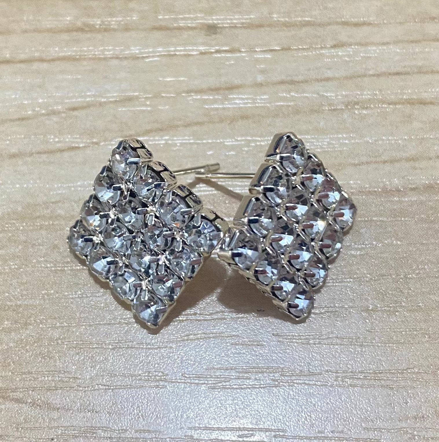 N6077 Wedding Jewelry Fashion One Row Flash Diamond Geometric Necklace Collar Stud Earrings Set Bridal Jewelry