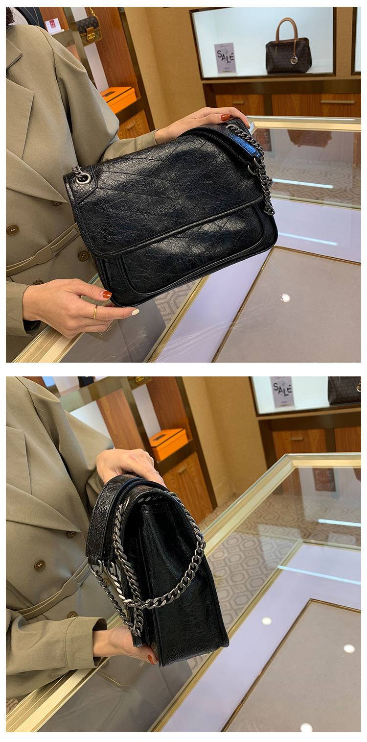 杨树林经典女包新款niki包百搭油蜡皮包复古邮差包y家链条斜挎包