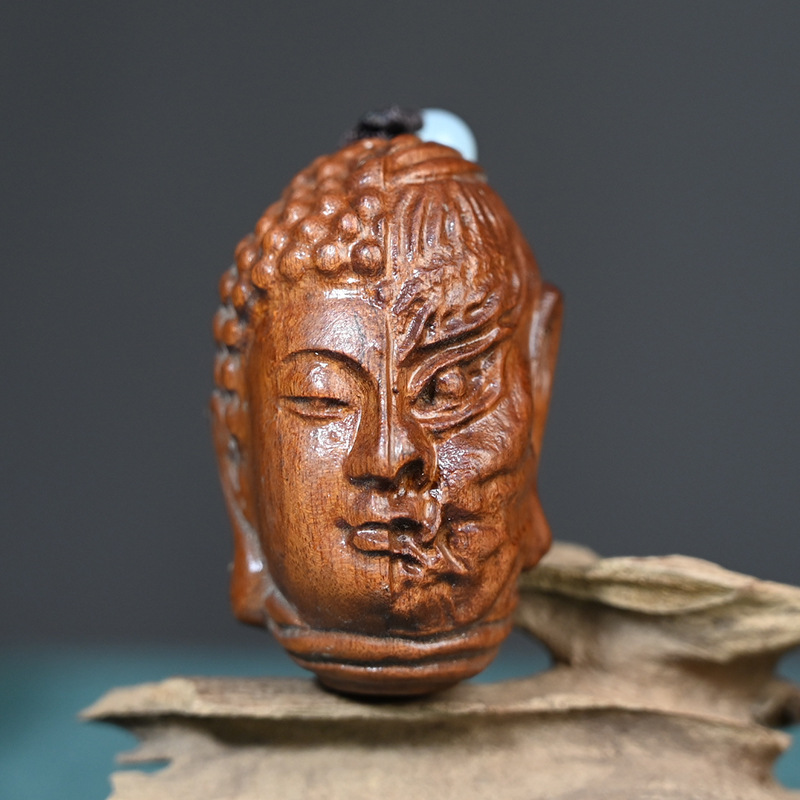 花梨木雕刻一念之间实木手把件佛魔心生木质文玩车载挂件背包挂饰