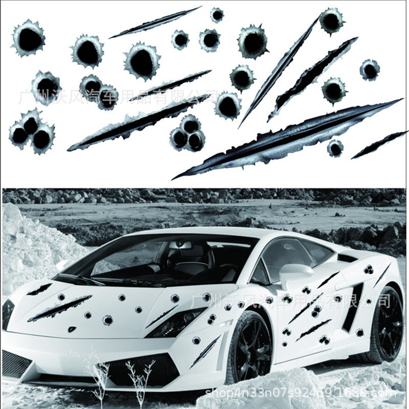 仿真子弹孔汽车车贴 汽车弹孔裂痕车身贴纸 子弹孔车贴套装 p136