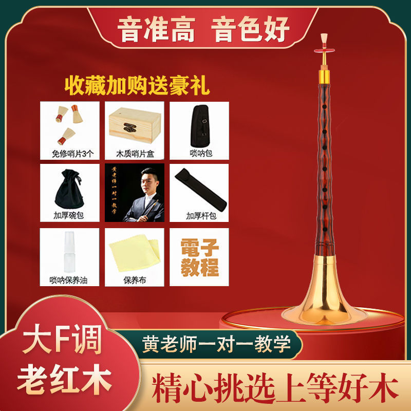 黄文强专业老红木d调唢呐乐器全套演奏级民族吹奏纯铜喇叭