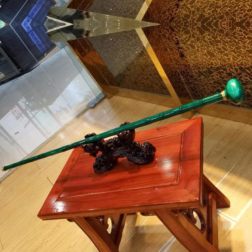 天然翡翠绿权杖宫廷染色满脑半脑权杖文玩拐杖收藏级新品招财镇宅