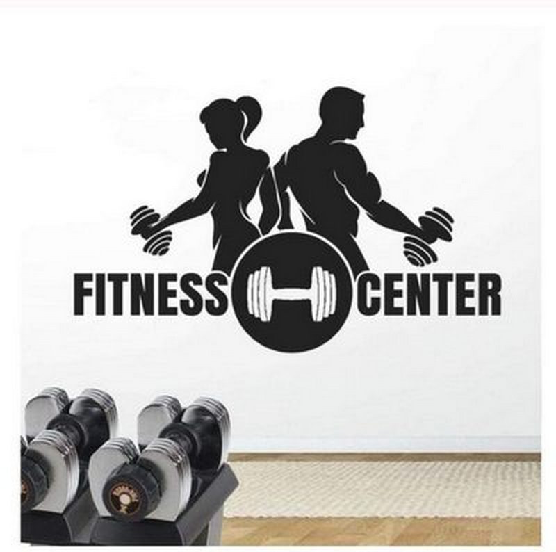 fitness center 男女拿哑铃锻炼图案精雕墙贴健身房装饰贴纸-阿里巴巴