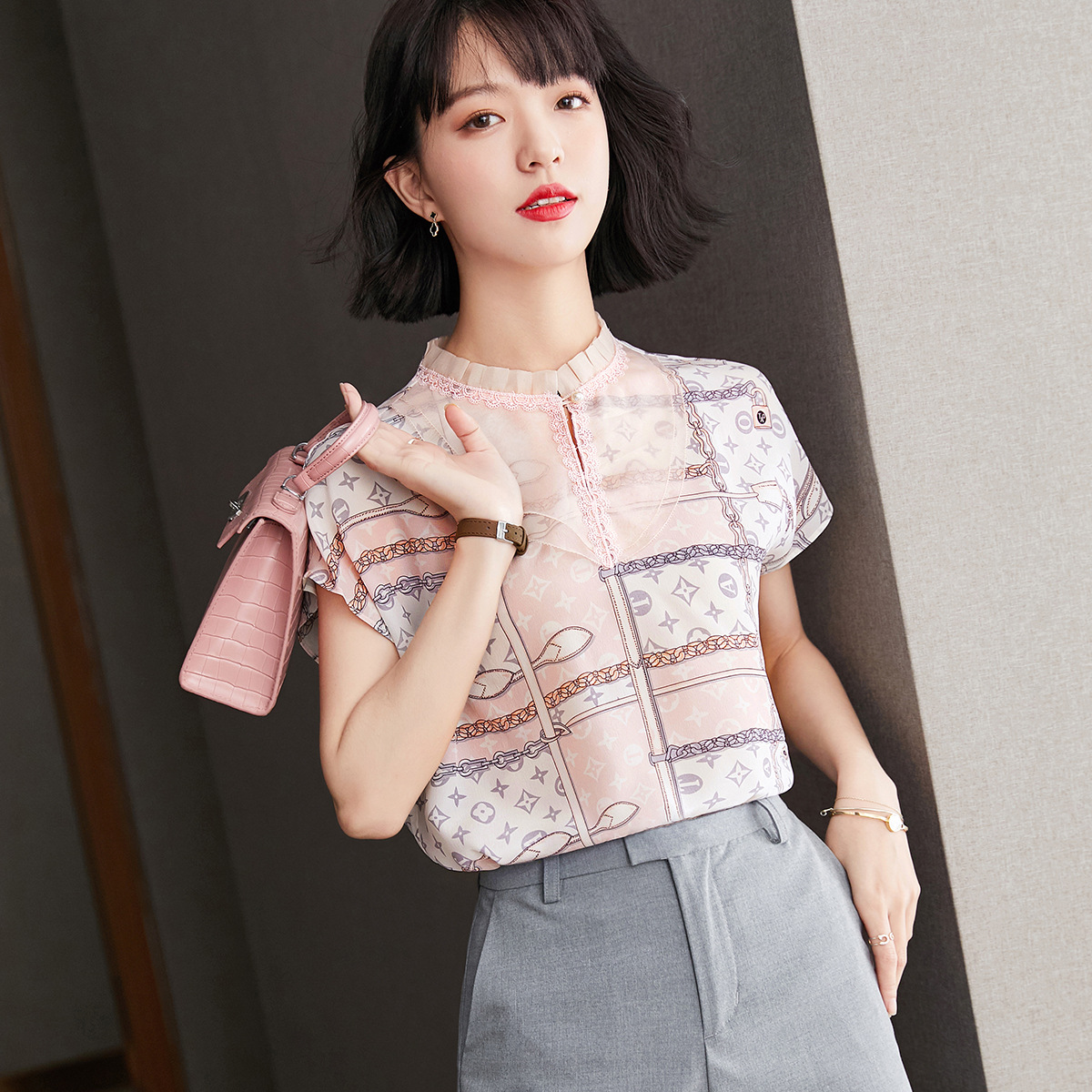 短袖雪纺衫女夏季2021年新款女装高级感薄款气质高档洋气小衫上衣