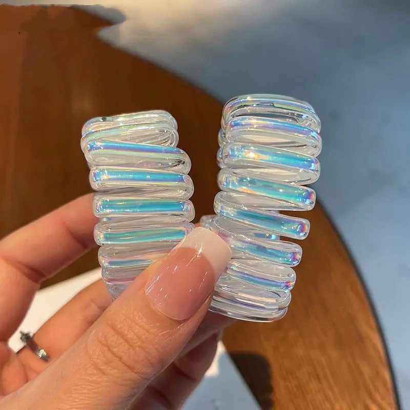 人鱼姬定型宽电话线发圈镭射发绳皮筋发饰 ab幻彩 ins 手环皮套