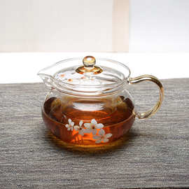 yama亚美台湾原产茶壶桐花金色把手耐热玻璃壶办公室家用茶具450y
