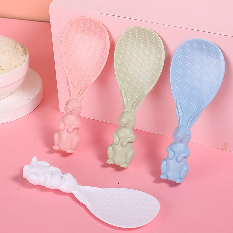 Creative Wheat Straw Meal Spoon Rabbit Spoon Cute Bunny Non-Stick Rice Three-Dimensional Rice Spoon Household High Temperature Resistant Meal Spoon