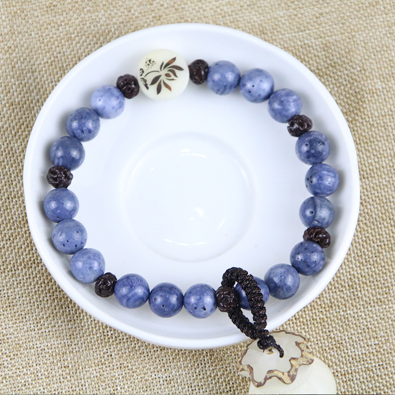天然蓝珊瑚菩提子钱袋转运手链原创珊瑚蓝男女手串