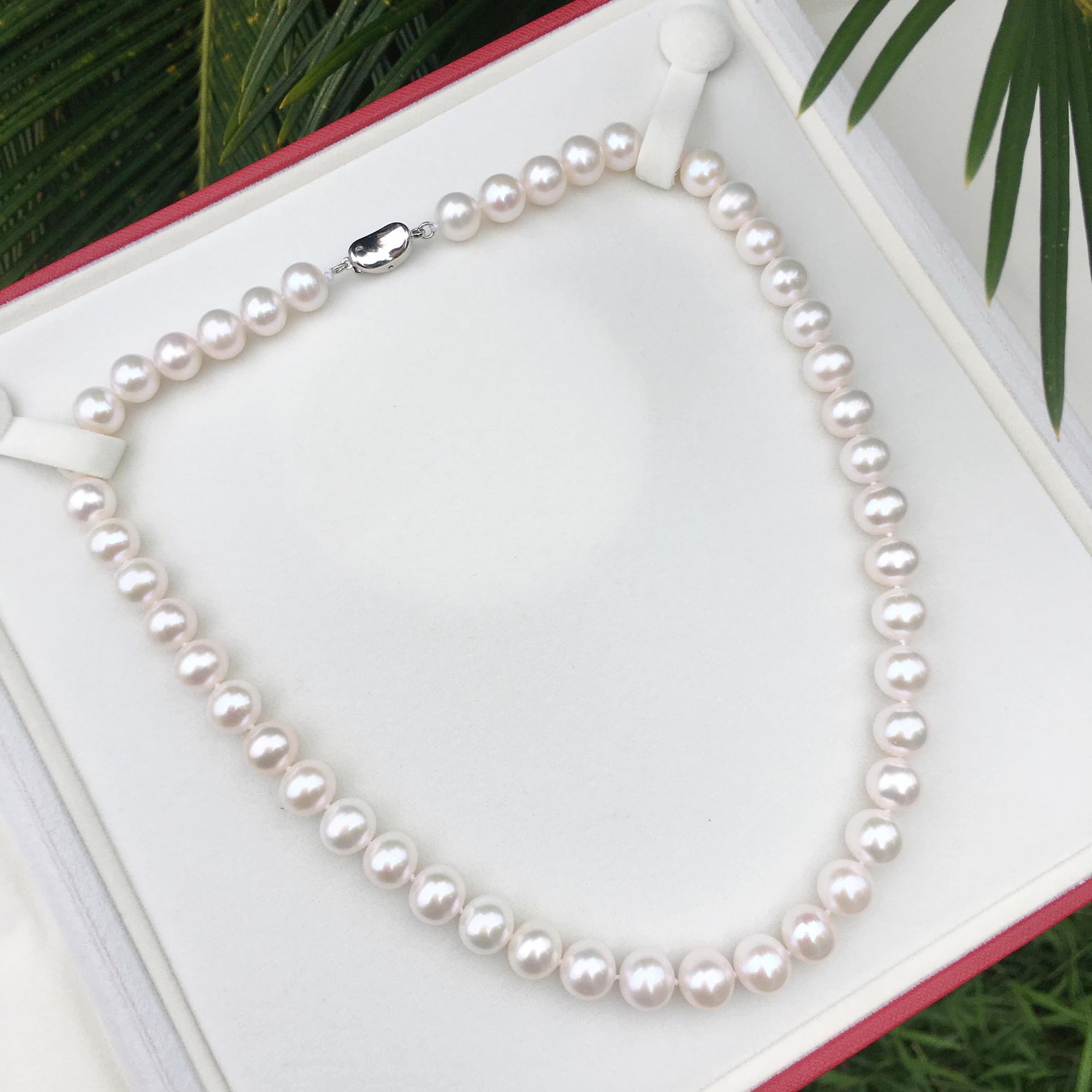 送妈妈礼物9-10mm近正圆tian然淡水无核珍珠项链时尚百搭颈链