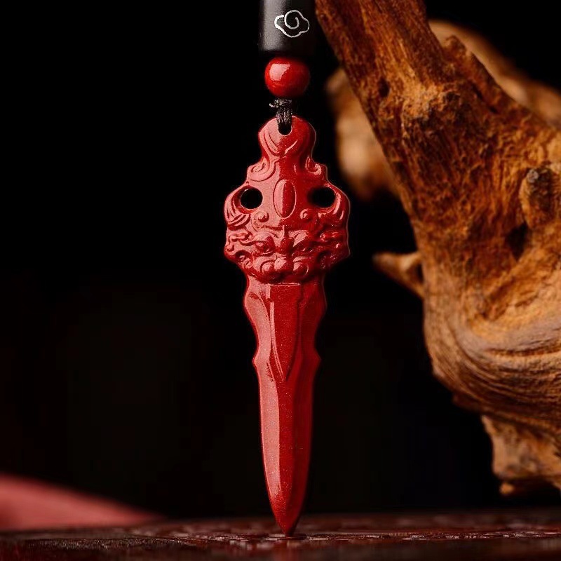 天然正品朱砂降魔杵吊坠高含量原矿帝王砂金刚杵宝剑本命年挂件