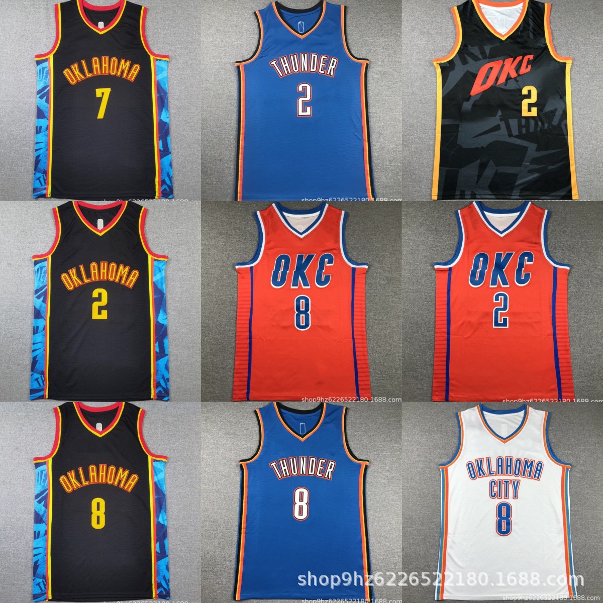 批发雷霆队nba球衣#7#0#8复古刺绣俄克拉荷马洲背心篮球服t恤代发