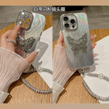 IMD羽纱镜头适用苹果14手机壳蝴蝶iPhone15手链13promax硅胶硬壳