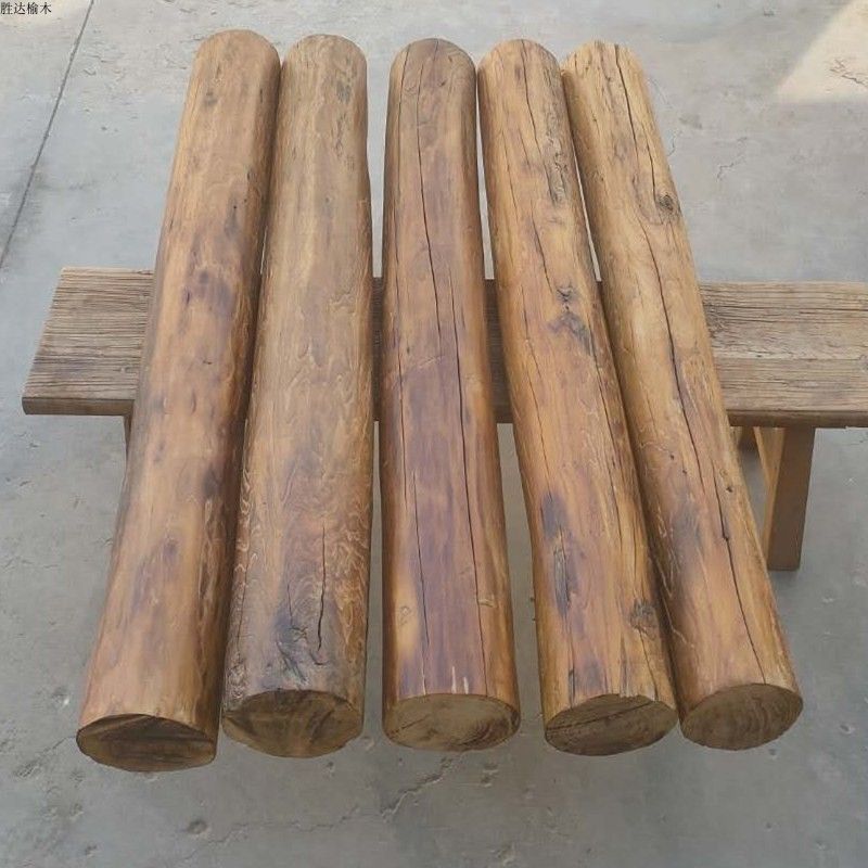 老榆木檩条房梁木方原木实木柱子隔断装修木老圆旧木头材料