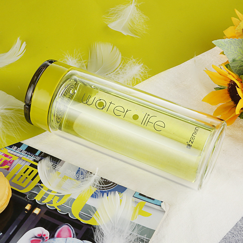 振兴sb3212便携双层玻璃水杯350ml隔热层玻璃杯创意时尚厂价批发