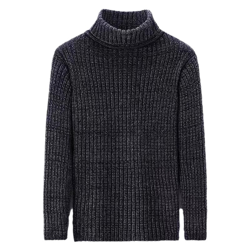 Gray Sweater with Elastic Two Lapel Gentleman's Turtleneck Sweater Solid Color Men's Fall and Winter Inner Wear Warm Top