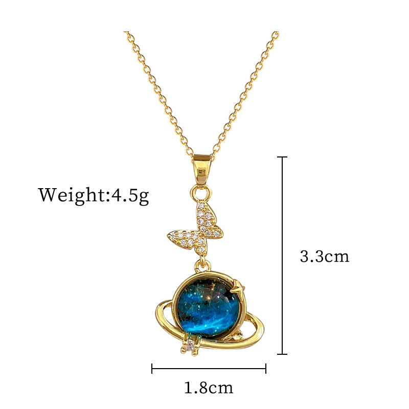 [Titanium Steel] Butterfly Starry Sky Light Luxury Temperament Gorgeous Full Diamond Necklace Women's All-Match Clavicle Chain Titanium Steel Chain