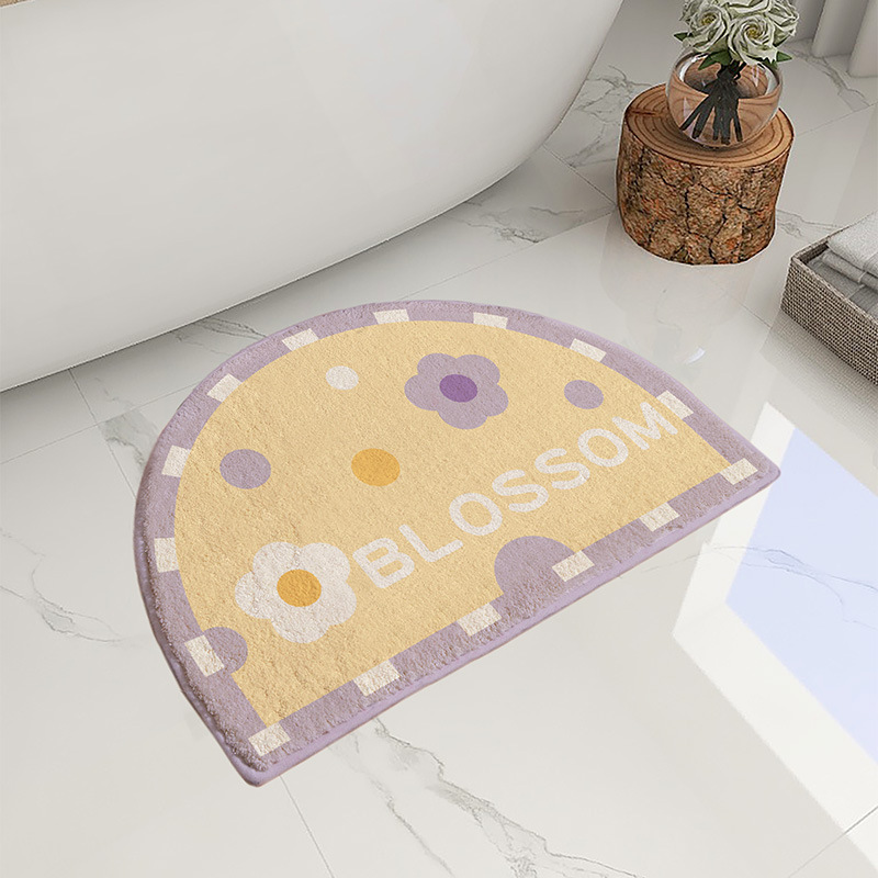 INS Style Semicircle Household Bathroom Mats Toilet Absorbent Non-Slip Floor Mat Simple Flower Wear-Resistant Cashmere Carpet