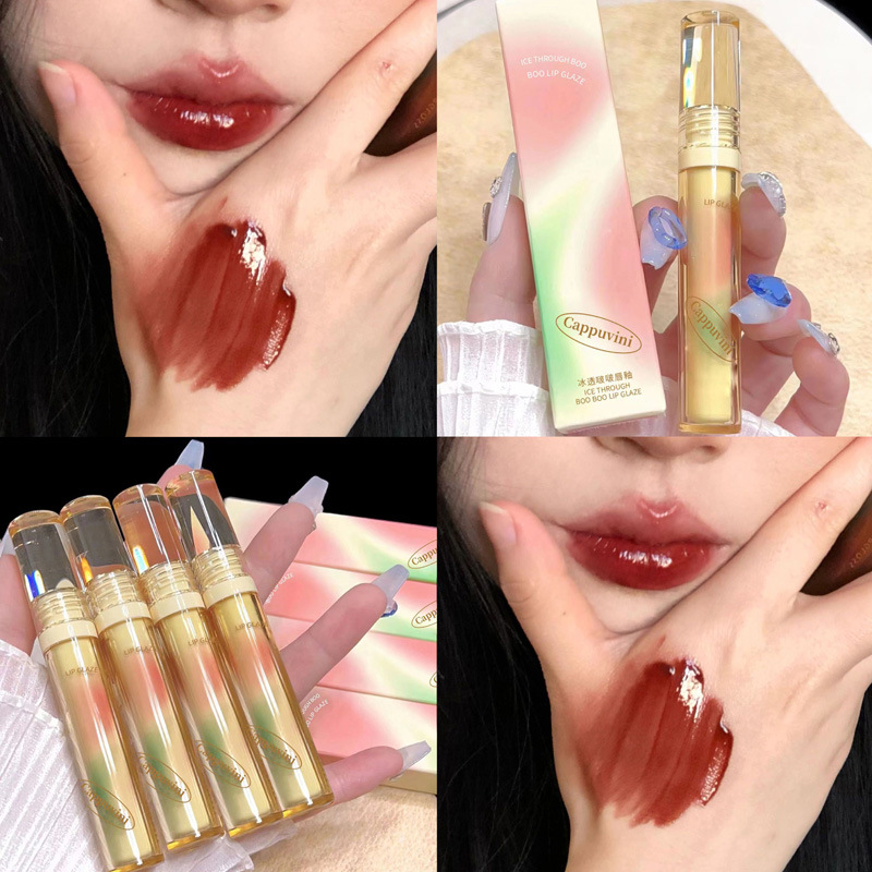 Cappuvini Ice Transparent Wave Lip Lacquer Water Light Lip Gloss Lip Balm Iced Tea Mirror Nude Glass Lip Gloss Lipstick