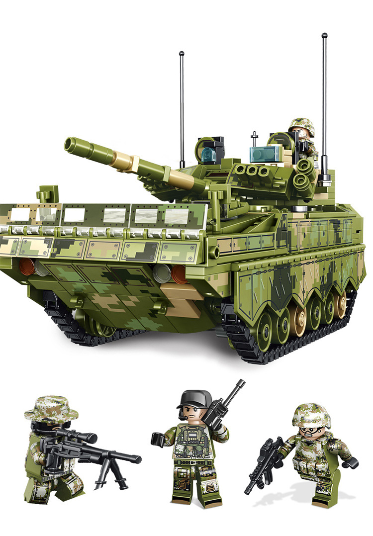 兼容乐高森宝铁血重装军事99a坦克步兵突击战车拼装积木科教玩具