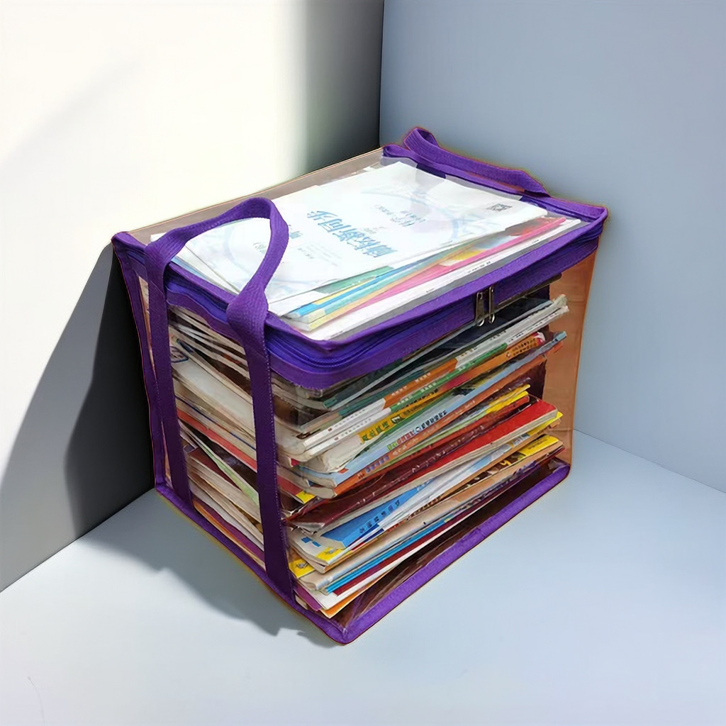 透明折叠学生书籍防尘袋子学习用品书架整理筐手提储物文件收纳批