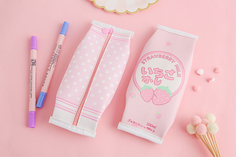 可爱少女心日系草莓牛奶笔袋女生收纳袋酸奶铅笔盒ins风学生文具