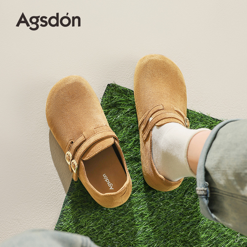 奥古狮登勃肯鞋女2025新款秋冬季巨好看复古软底加绒一脚蹬平底鞋