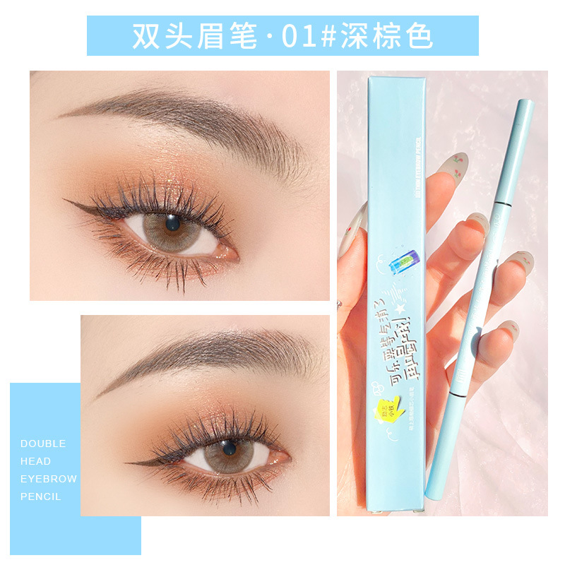 Xixi Cute Upper Eyebrow Tip Thin Core Eyebrow Pencil Durable Waterproof and Sweatproof Smooth Easy to Color Very Thin Double-Headed Eyebrow Pencil Beginner