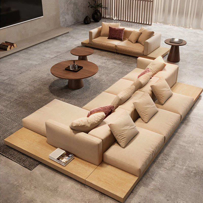 北欧日式侘寂风布艺沙发现代简约超深坐宽双面坐实木多人沙发组合