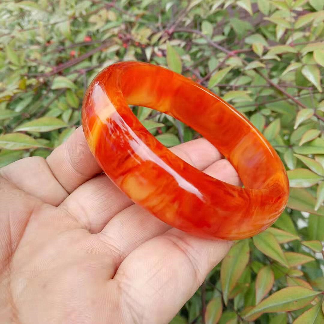 珠宝二代蜜蜡血琥珀镯子渐变色琥珀蜜蜡手镯红蜜蜡中宽手镯批发