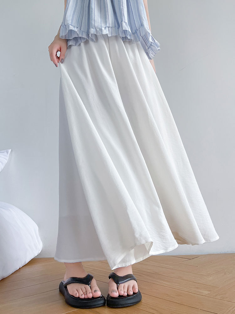 White Culottes Women's Summer 2023 New High Waist Petite Skirt Draping Fairy Ice Silk Cool Wide-Leg Pants