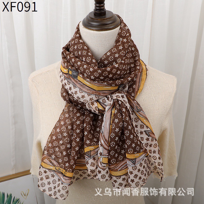 Autumn and Winter New Silk Scarf Women's Fashionable Letter Printed Scarf Chiffon Scarf Middle-Aged and Elderly Neck Protection Decoration Scarf Wholesale