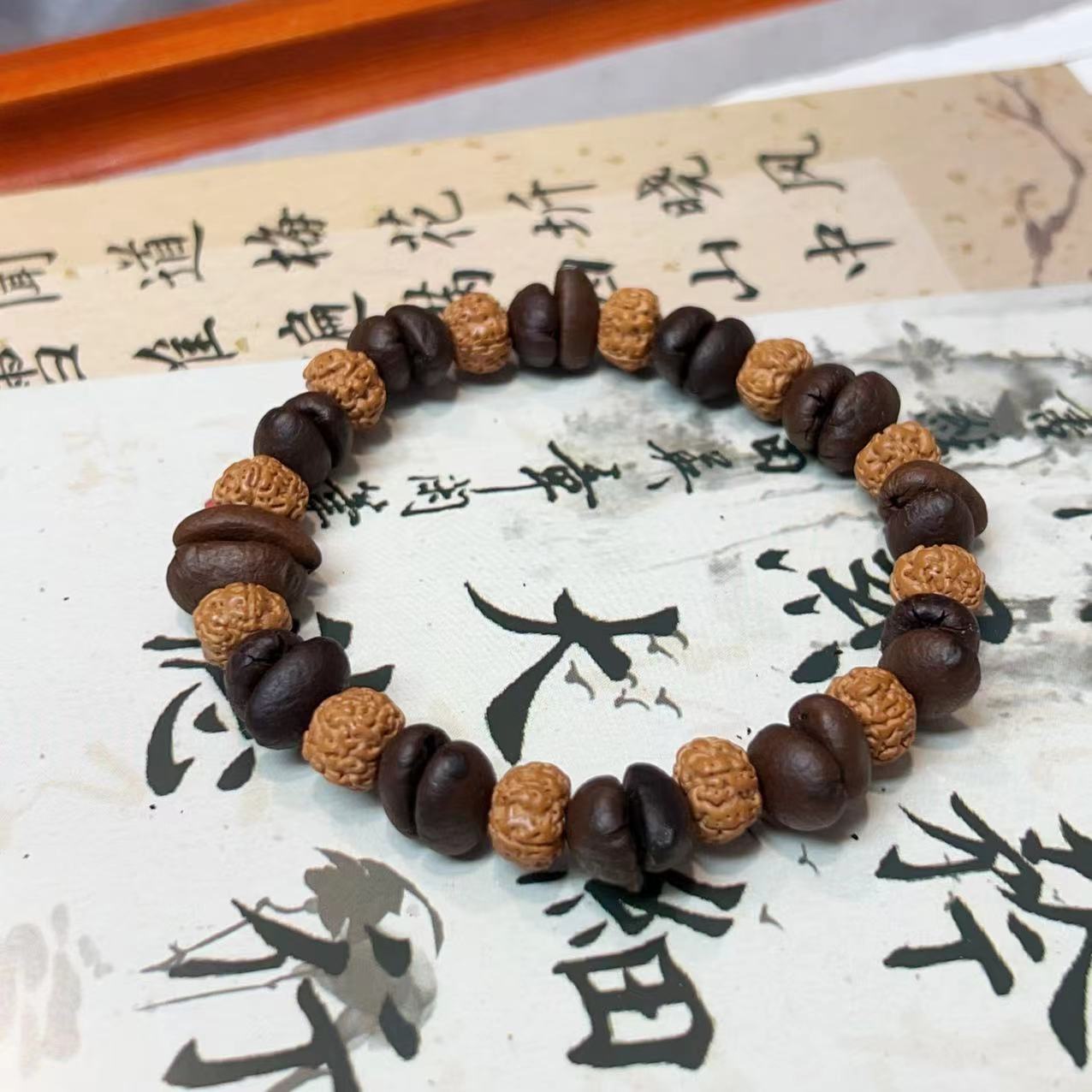 天然咖啡豆手串搭配小金刚隔珠文玩手串男女款小红书爆款直播货源