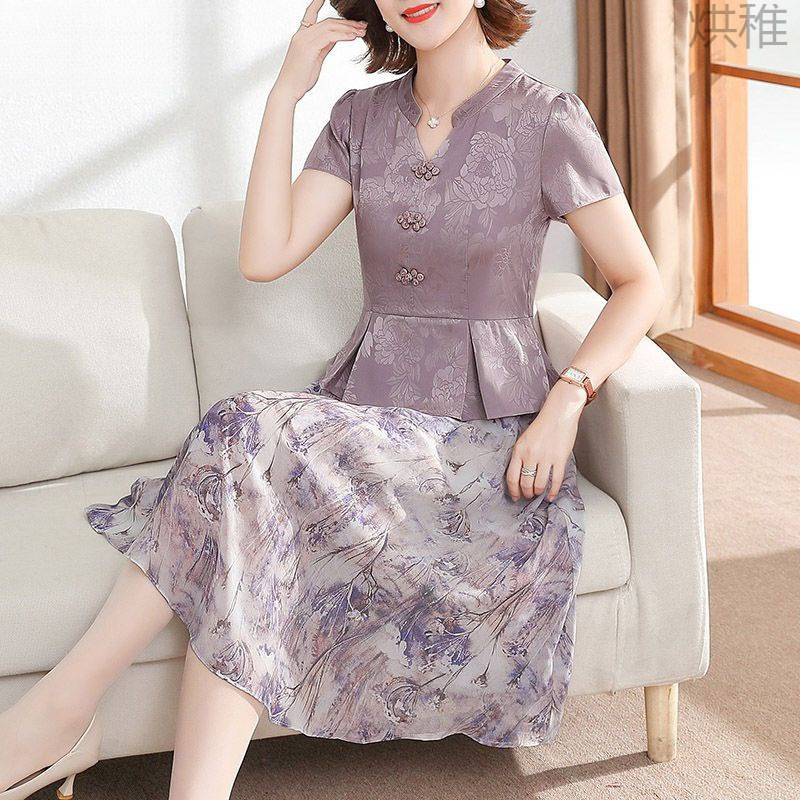 x葊2中年连衣裙夏季妈妈高端中老年人雪纺裙子女夏气质时尚宽松假