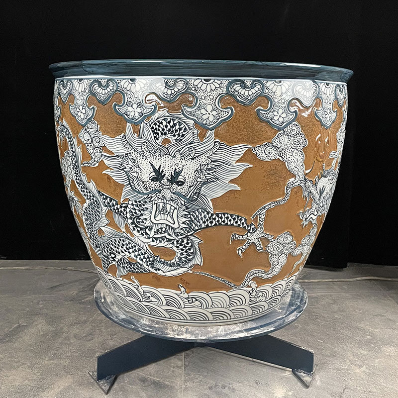 景德镇庭院摆饰工艺品五龙缠绕陶瓷大缸园林规划酒店装饰陶瓷水缸