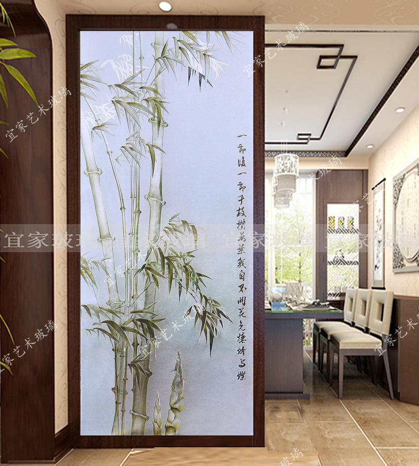 上海艺术玻璃背景双面竹子玄关隔断立体深雕屏风简约鞋柜上钢化