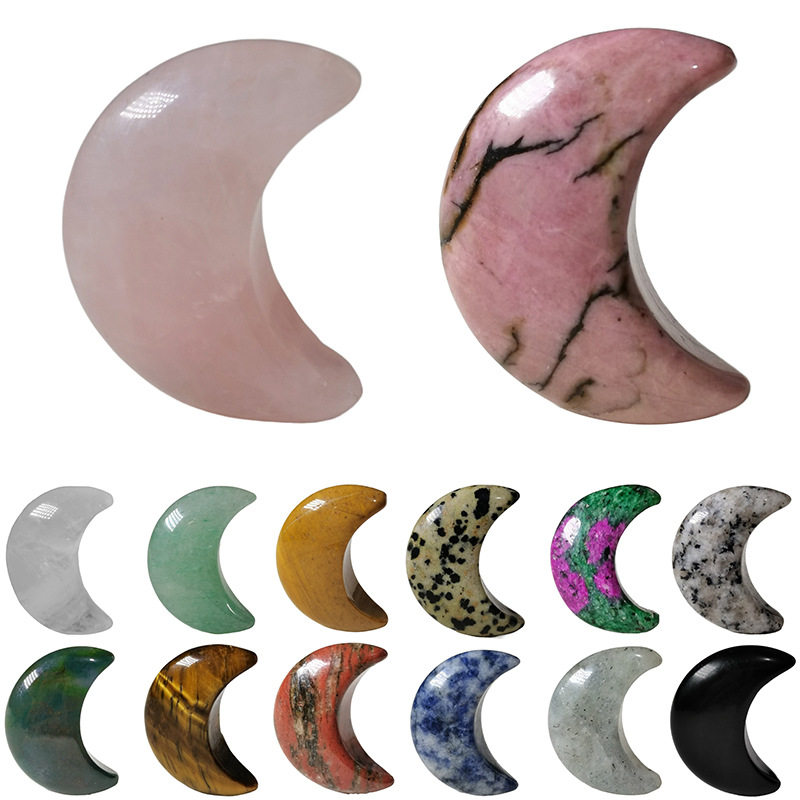 tiktok 30mm天然水晶月亮摆件玛瑙月亮雕刻吊坠月牙半宝石粉晶东