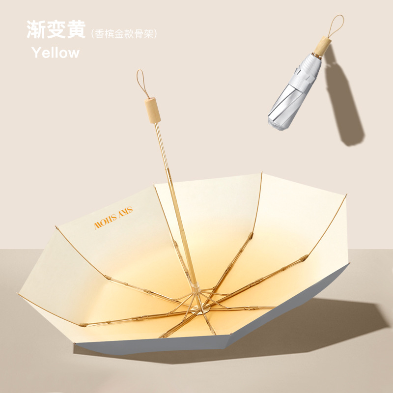 8-Bone Fresh Gradient Color Three-Fold Titanium Silver Glue Sun Protection Sun Umbrella Female Personality Creative Sunny Solid Wood Umbrella