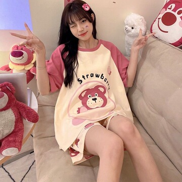 新款睡衣女夏短袖短裤套装甜美可爱卡通ins风两件套家居服可外穿