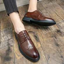 WZXSK棕色男鞋英伦商务正装韩版潮流青年软底软皮透气布休闲皮鞋