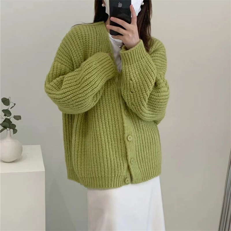 Thick Needle Large Size Women's Long-Sleeved Soft Glutinous Sweater Women's Coat Autumn and Winter New Loose Thick Figure Flattering Knit Cardigan Women's