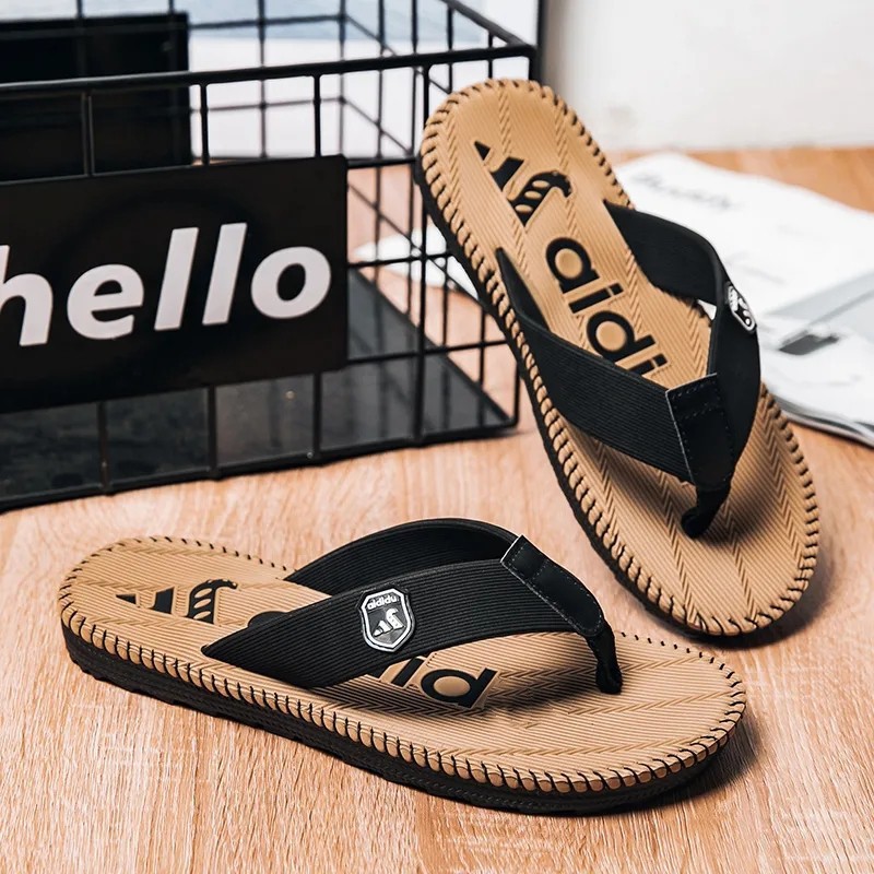 高档夏季人字拖男士个性沙滩夹脚潮流防滑凉拖大码防臭拖鞋男印花