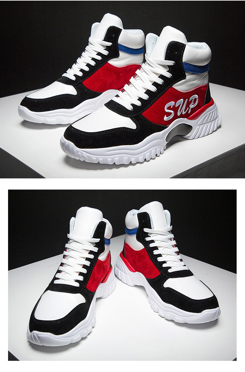 跨境亚马逊大码男鞋潮牌sup皮蓬高帮老爹鞋个性字母休闲运动板鞋