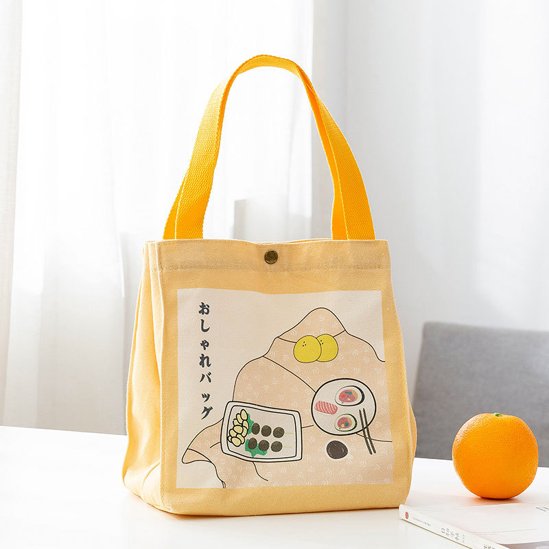 New Canvas Portable Lunch Bag Lunch Box Bag Japanese Cartoon Outdoor Portable Picnic Bag with Rice Insulated Bag