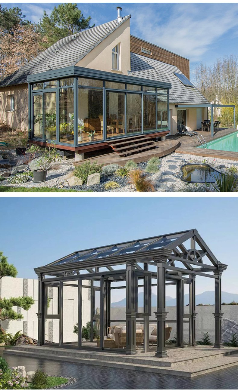 铝合金异形型材阳光房钢化别墅露台透明遮阳屋户外欧式结构阳光房