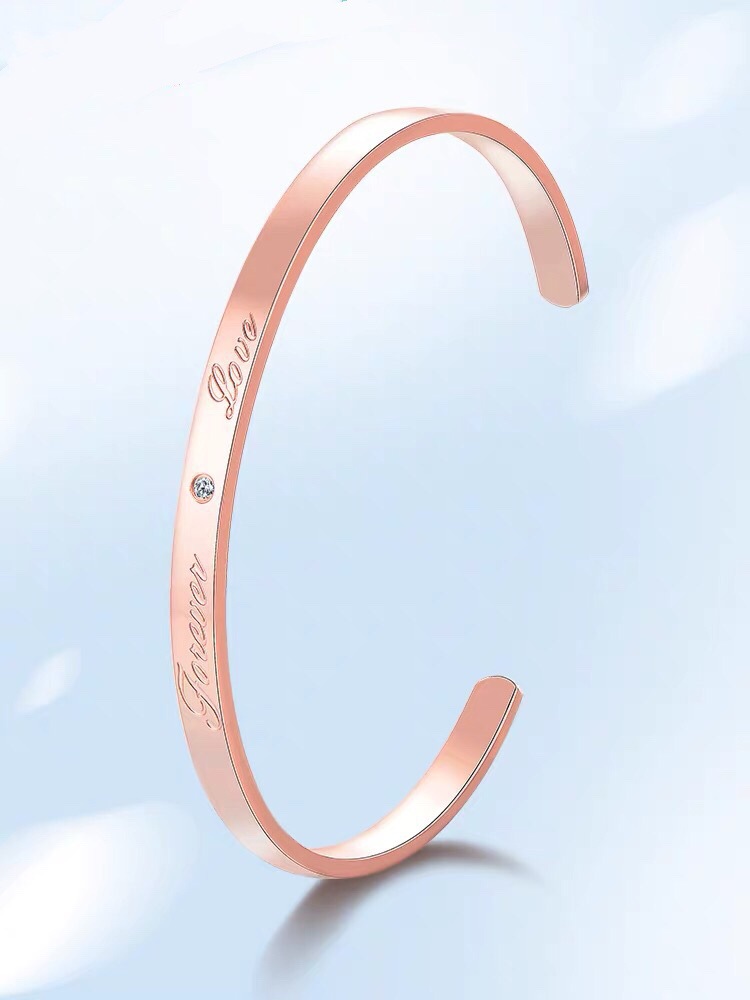 时尚刻字钛钢手镯foreverlove玫瑰金女款手镯手饰