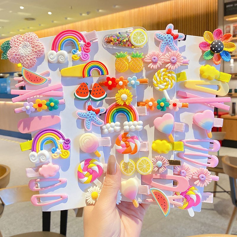 Children's Cartoon Barrettes Side Gap Former Multi-Color Red Hairpin Cute Princess Candy Color Hair Accessories Baby Hair Clip