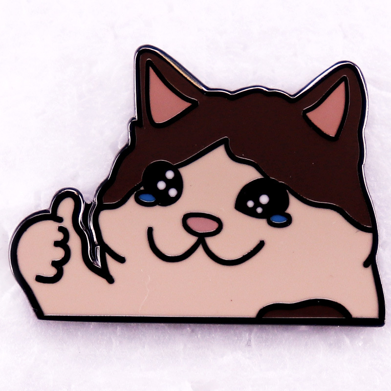 卡通猫竖起大拇指珐琅别针悲伤猫徽章-阿里巴巴