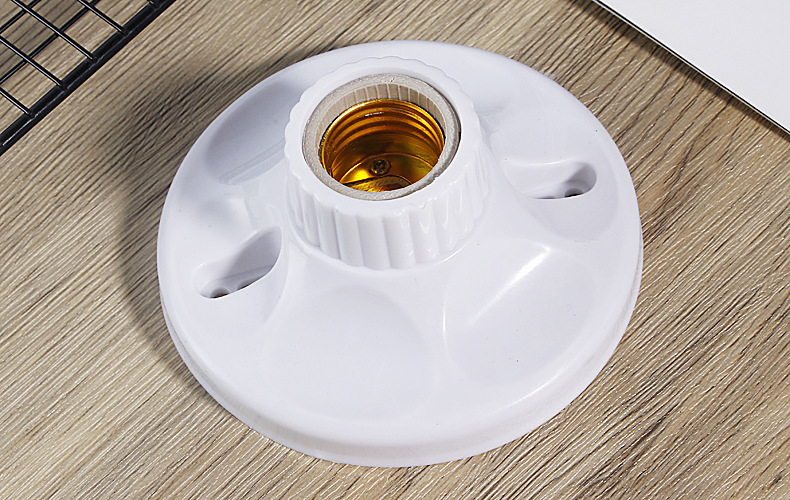 e27螺口灯座圆形明装带陶瓷座灯口耐高温阻燃平装式平灯头