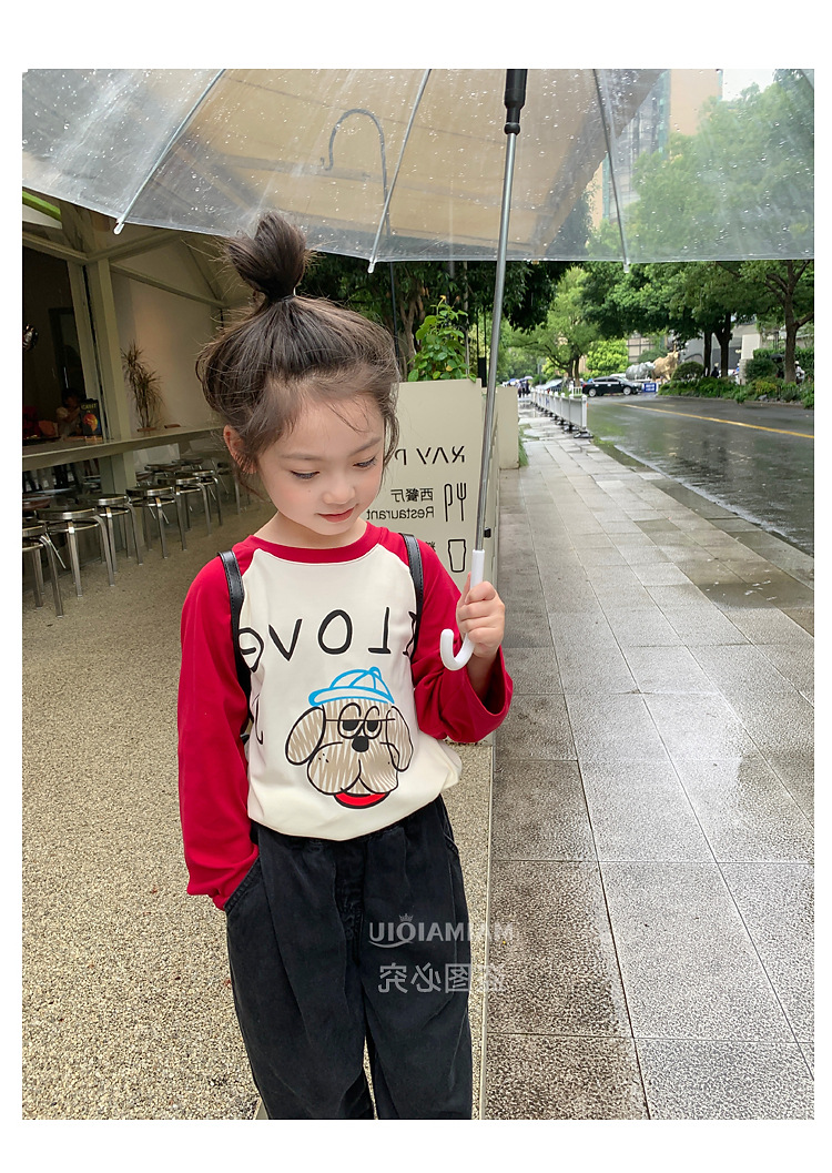 童装儿童韩系卡通印花T恤2024秋季新款女童宽松撞色插肩袖上衣潮详情20